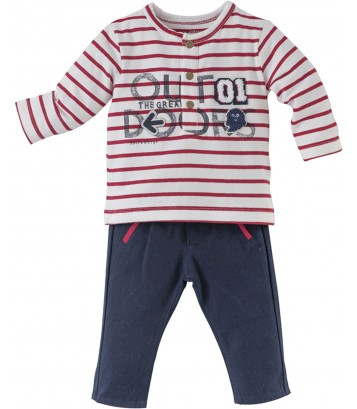 BOY NAVY BLUE/STRIPED RED TROUSERS SET Sucre Orge