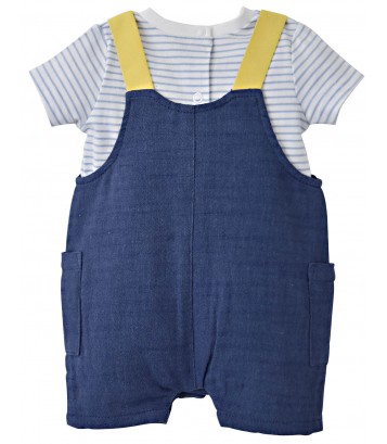 "CAT" SHORT DUNGAREES + STRIPED T-SHIRT Sucre Orge
