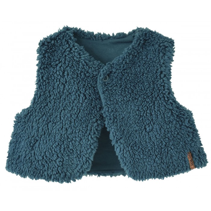 blue sleeveless cardigan