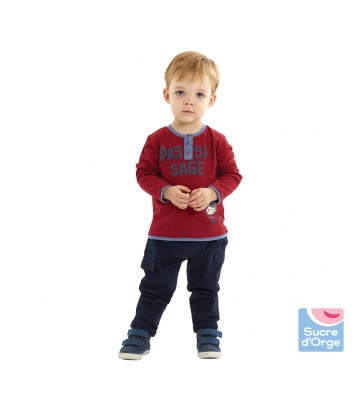 NAVY BLUE/RED BABY TROUSERS + T-SHIRT Sucre Orge